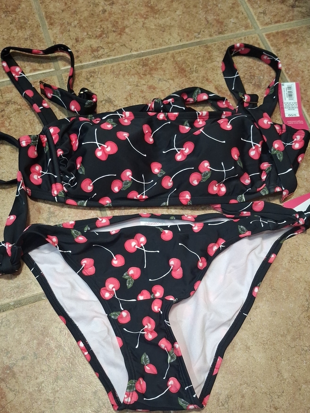 Xhilaration Black Bikini with Red Cherry Print